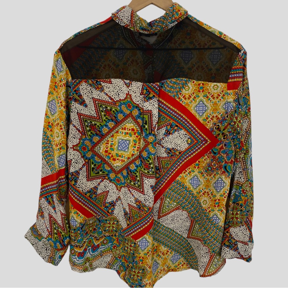 Tolani Multicolor Patchwork Silk Button Down Shir… - image 2